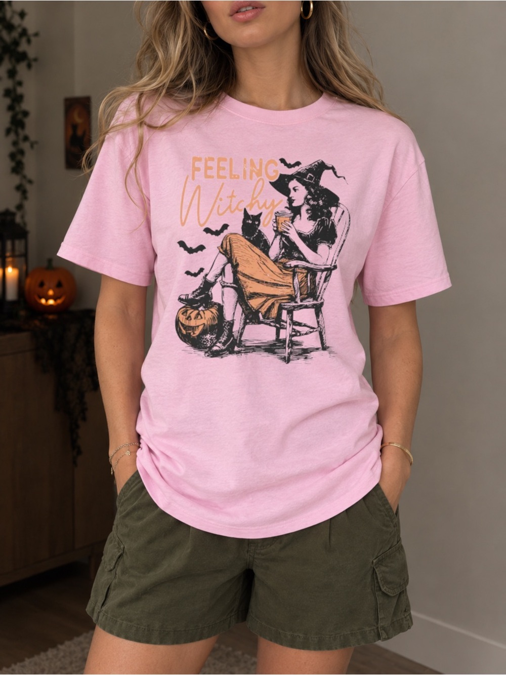 Gildan Pink 'Feeling Witchy' Graphic Tee